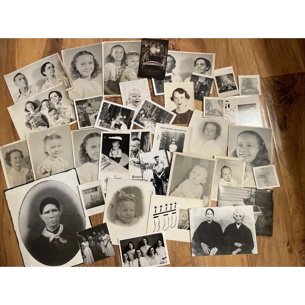 Job Lot Approx 37 Vintage Black & White Photographs Portraits, Baby Children